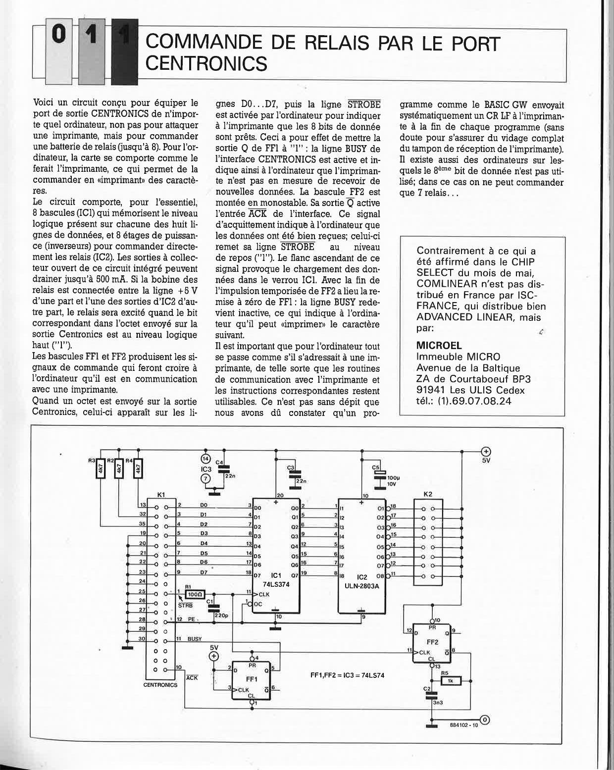 COMMANDE DE RELAIS PAR LE PORT CENTRONICS