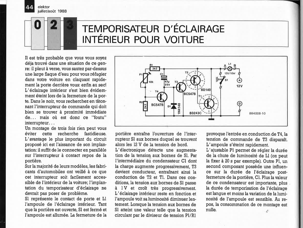 TEMPORISATEUR D`ÉCLAIRAGE INTÉRIEUR POUR VOITURE