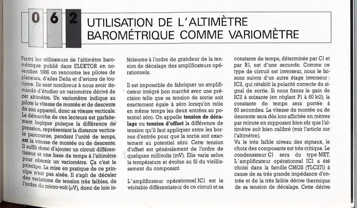 UTILISATION DE L`ALTIMÈTRE BAROMÉTRIQUE COMME VARIOMÈTRE