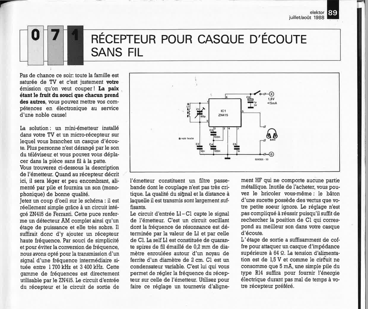 RÉCEPTEUR POUR CASQUE D`ÉCOUTE SANS FIL