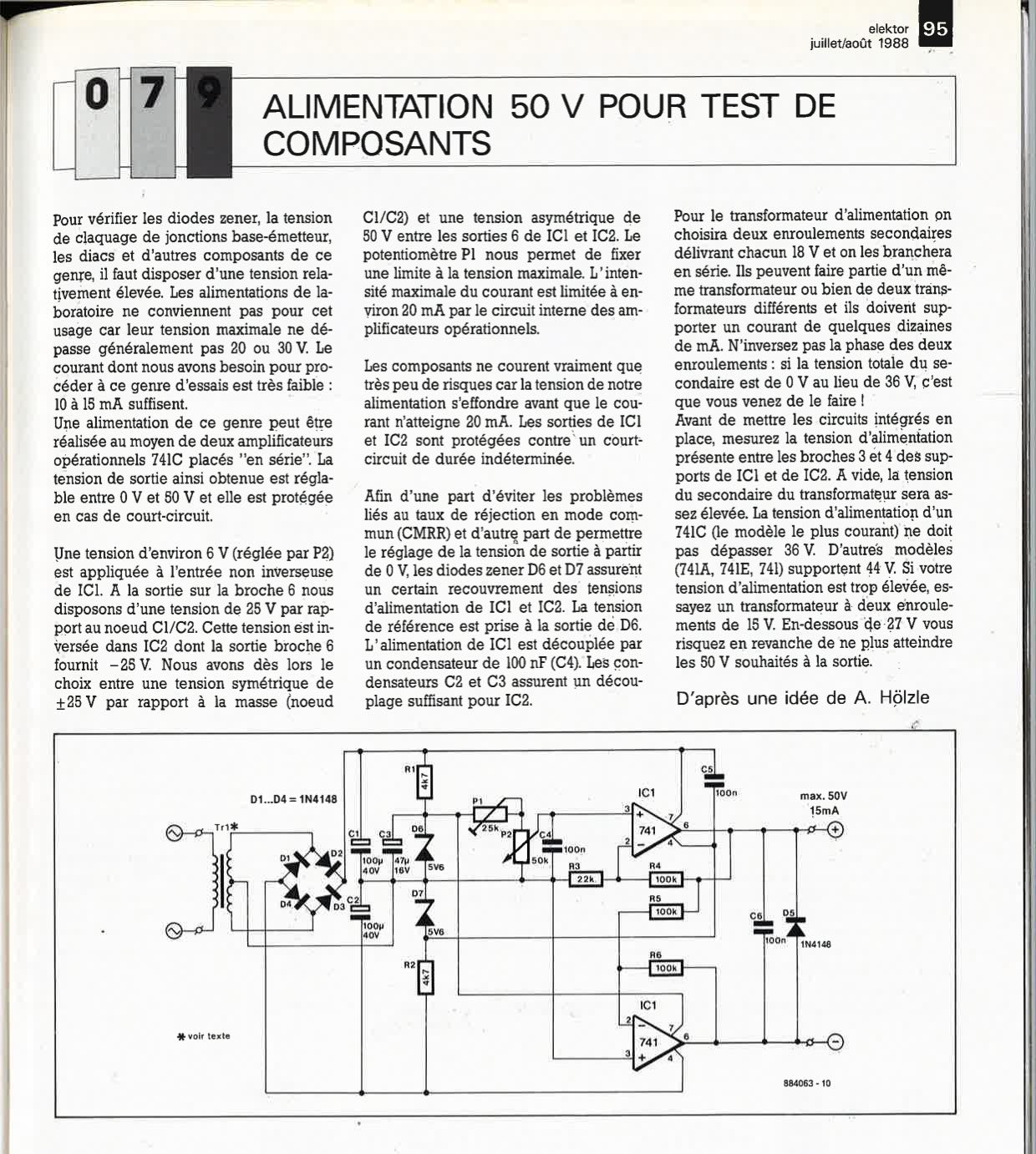 ALIMENTATION 50 V POUR TEST DE COMPOSANTS