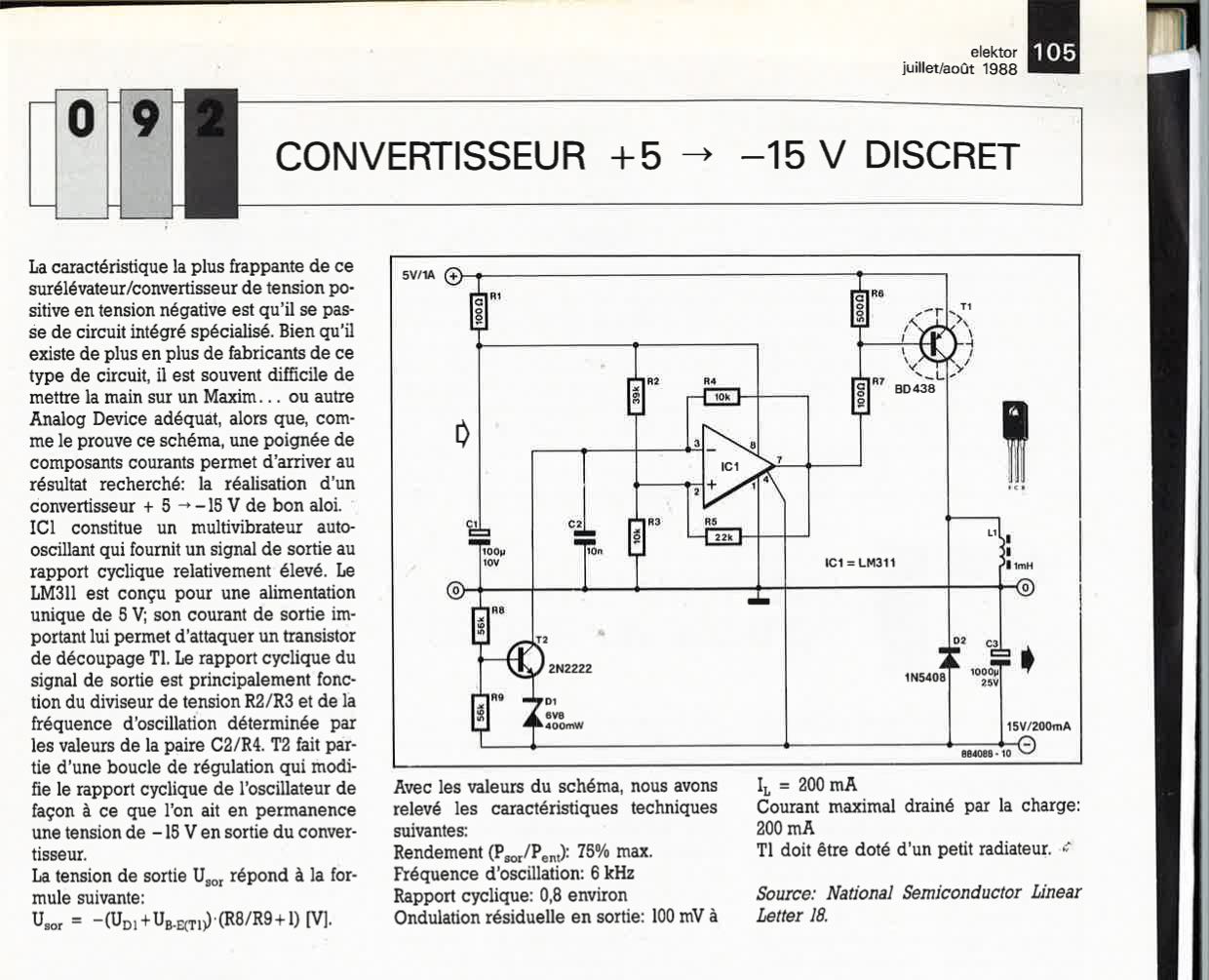 CONVERTISSEUR +5 -> -15 V DISCRET