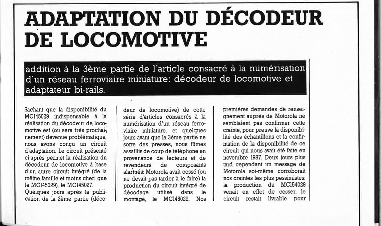 ADAPTATION DU DÉCODEUR DE LOCOMOTIVE