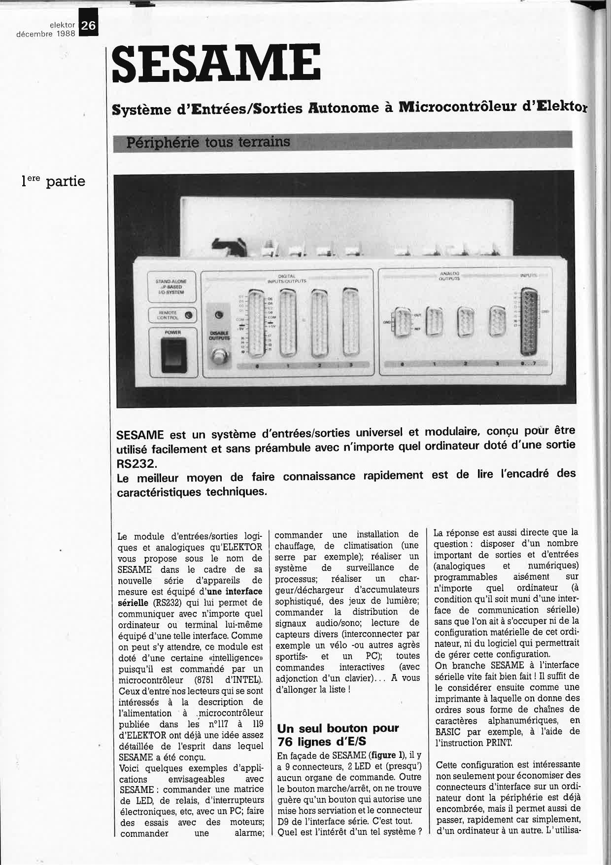 SESAME: Système d`Entrées/Sorties Autonome à Microcontrôleur d`Elektor