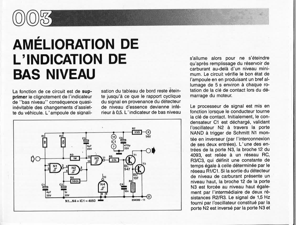 AMÉLIORATION DE L`INDICATION DE BAS NIVEAU 