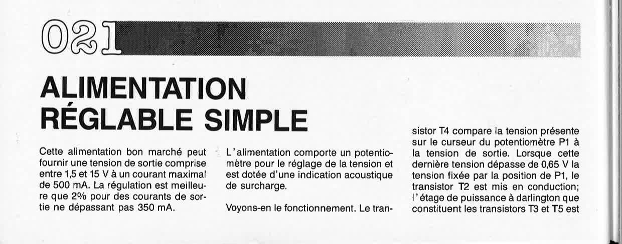 ALIMENTATION RÉGLABLE SIMPLE 