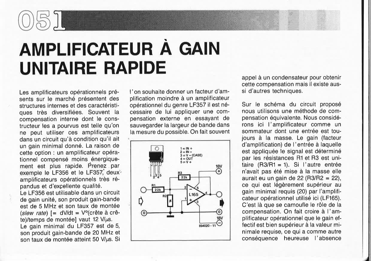 AMPLIFICATEUR A GAIN UNITAIRE RAPIDE