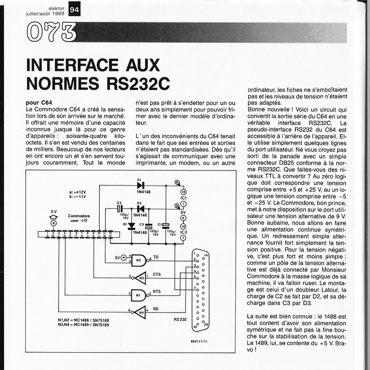 INTERFACE AUX NORMES RS232C