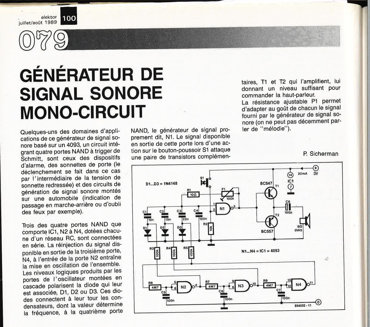 GÉNÉRATEUR DE SIGNAL SONORE MONO-CIRCUI