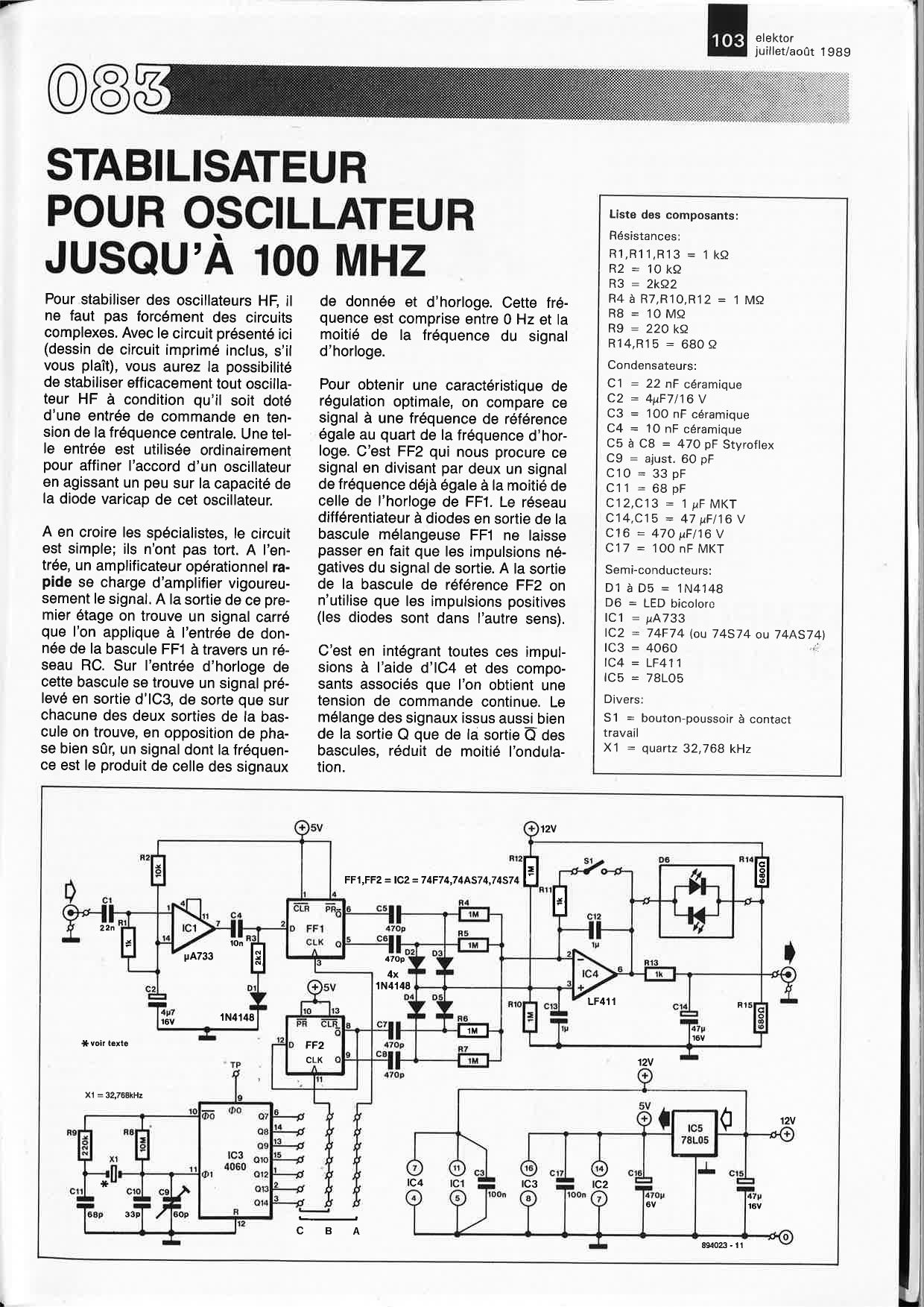 STABILISATEUR POUR OSCILLATEUR JUSQU`À 100 MHZ