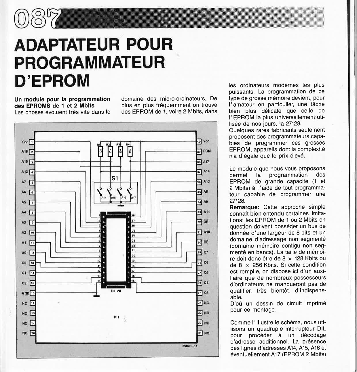 ADAPTATEUR POUR PROGRAMMATEUR D`EPROM