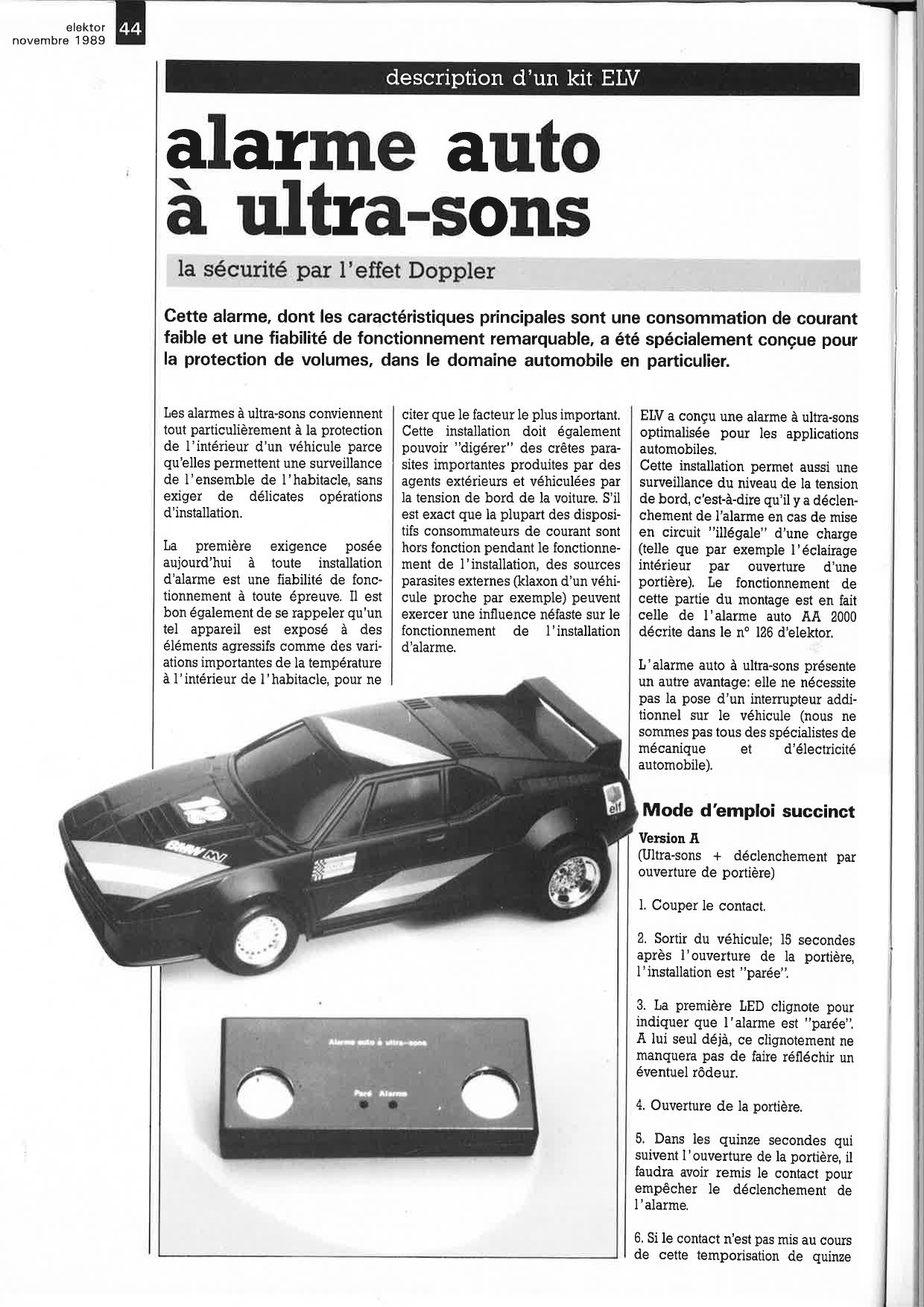 alarme auto à ultra-sons