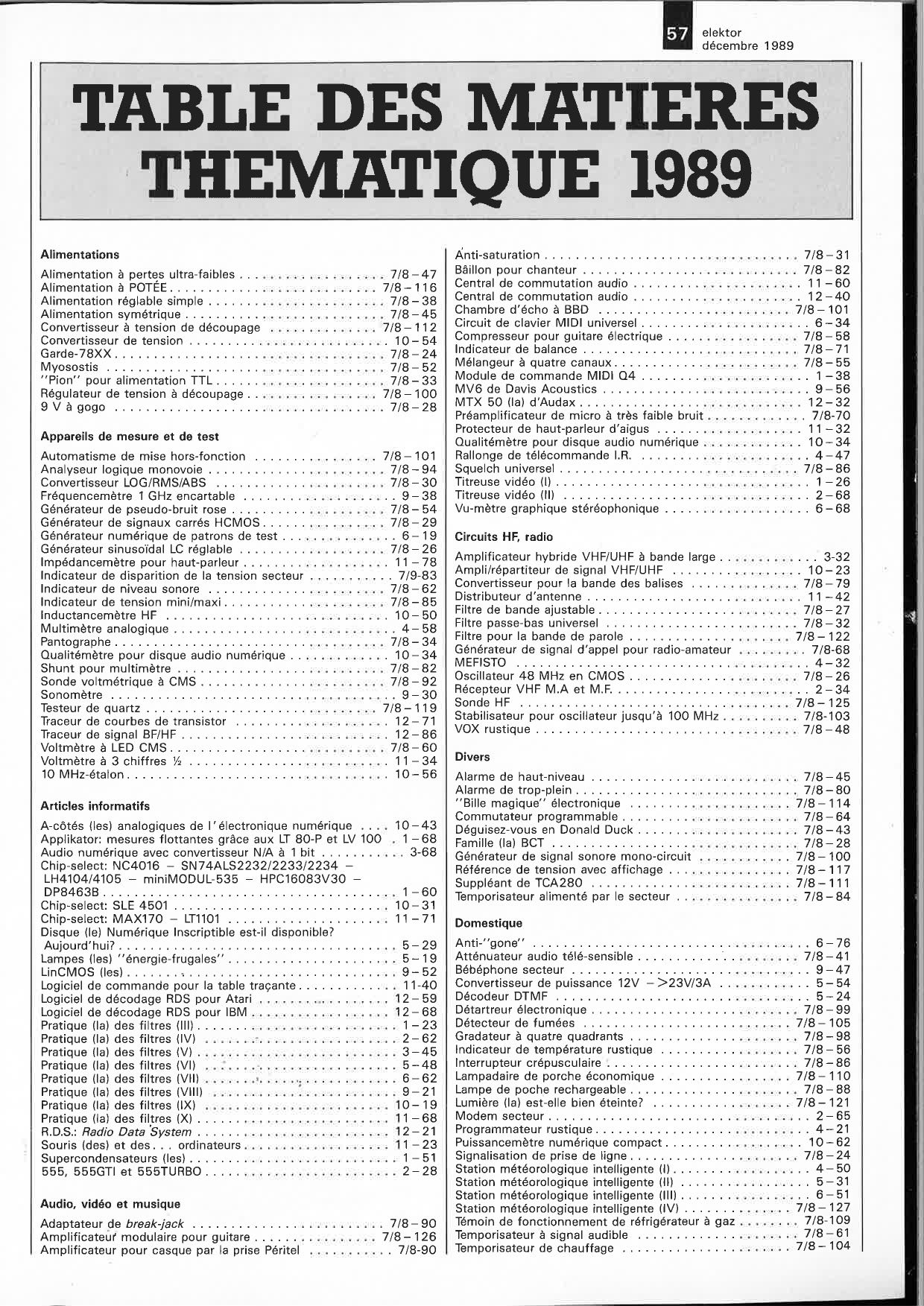 Table des matieres thematique 1989